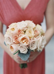 Wedding bouquet, bridesmaids, garden roses, peach and cream, flowers