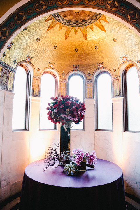 Entrance piece with jewel tone flowers, Los Angeles Wedding decor