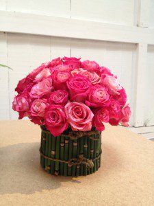 La Vie En Rose: pink roses with detailed horsetail stem vase