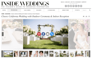 Inside weddings home page featuring a classic California wedding designed by La Petite Gardenia.