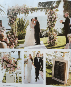 Collage of an oceanfront wedding ceremony.